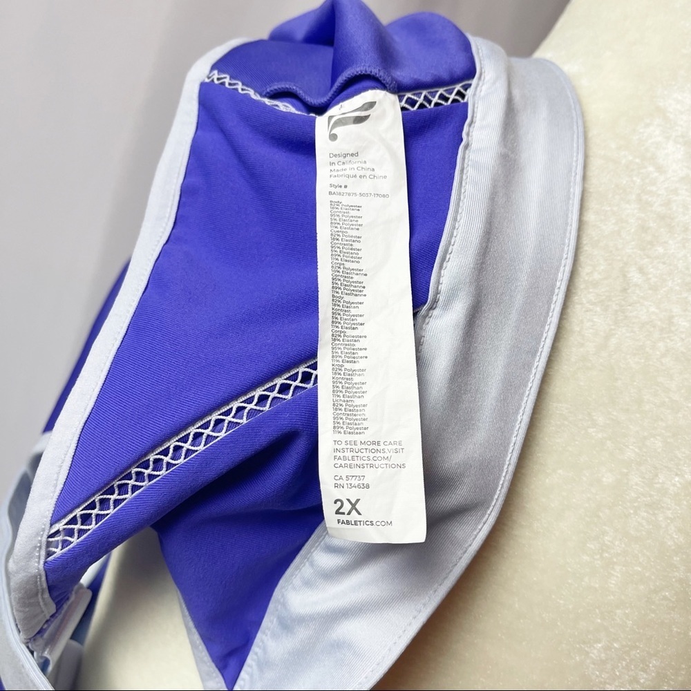 Fabletics Women's Purple Sports Bra Zipper Racerback Adjustable Size 2X. - Picture 5 of 5